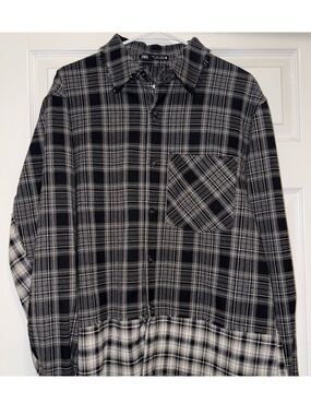 Zara Black and Gray Plaid Button-Down Shirt